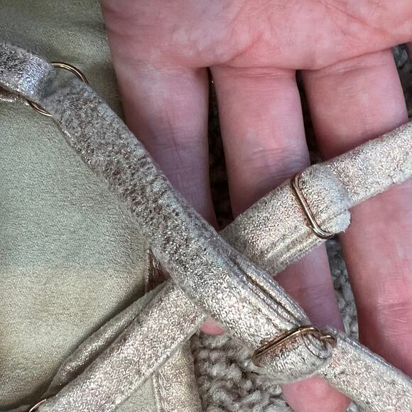 Shyanne Cropped Fringe Tank Size XL Western Cowgirl Metallic Taupe Rose Gold - Picture 5 of 8